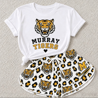 Tenue 2 pièces pour femme, t-shirt graphique à manches courtes et short imprimé avec cordon de serrage, ensemble décontracté pour la détente