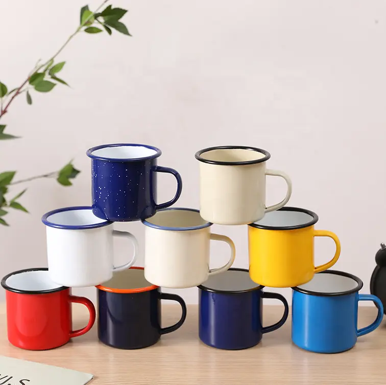 Wholesale sales promotion yellow white metal enamel cup custom logo ceramic mug printing blank decal coffee ceramic mug