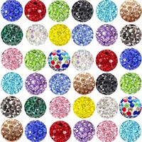 100 perles rondes en céramique de 10 mm avec strass pour la fabrication de bijoux, colliers de baseball, bracelets DIY et artisanat (blanc mélangé)