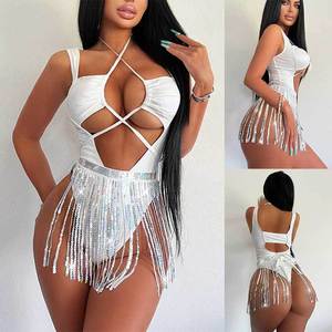 Conjunto de falda con borlas de una pieza <span class=keywords><strong>Sexy</strong></span> OL Light Cooked Spicy Girl Tie up Prenda de una pieza Falda con borlas de lentejuelas de cintura alta - Product Image 6