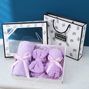 Ensemble cadeau de bonnet de bain <span class=keywords><strong>et</strong></span> bandeau pour achat groupé, boîte de décoration de mariage, cadeau de retour pour célébration, serviette en polaire corail, cadeau ours en peluche - Product Image 3