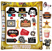 Kit de fournitures pour événements d'anniversaire sur le thème des stars du cinéma hollywoodien, soirées sur le tapis rouge, avec accessoires photo en papier et cadres gonflables pour selfies