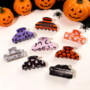 Pinces <span class=keywords><strong>à</strong></span> cheveux amusantes pour Halloween, motif requin, fantôme, <span class=keywords><strong>citrouille</strong></span>, chat noir, crâne, logo personnalisé, accessoire pour chignons et coiffures pour femmes - Product Image 5