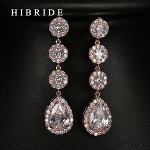 HIBRIDE Boucles d'oreilles de mariage en zircon cubique pour femmes Boucles d'oreilles en or rose/or blanc/couleur or Prix de gros E-62 - Product Image 1