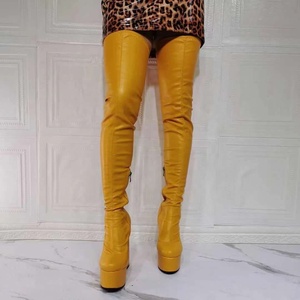 Super High Heel <b>Platform</b> <b>Boots</b> Yellow Round Toe Thick Sole High Chunky Heel Fashion Women Over Knee <b>Boots</b> Big Size 47 - Product Image 4