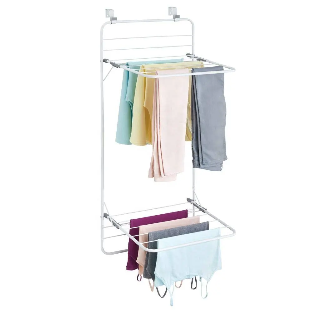 RUIMEI 2 Tiers Over Door Metal Clothes Hanging Rack Laundry Cloth Drying Display Rack