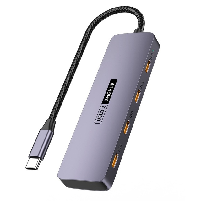 High Quality 4-Port Aluminum Alloy USB3.2 Gen2 Type-C Hub with 10GB Speed Four-in-One Computer Accessory in Stock