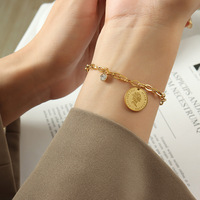 Bracelet chaîne avec pendentif rond couleur or pour femme, style géométrique minimaliste, bijoux de mode, vente en gros