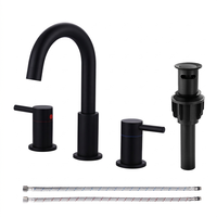 Robinet de lavabo à capteur sans contact, à deux poignées, en céramique noire mate, à montage sur comptoir, 3 trous, 8 pouces de large, pour salle de sport