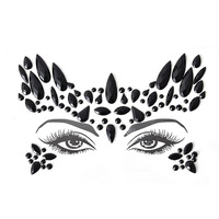 Autocollants de corps en cristal noir pour fête et festival, tatouages temporaires d'Halloween, bijoux de visage en strass