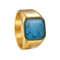 Bague Rétro en Acier Inoxydable avec Pierre Précieuse, Coupe Asscher Tendance pour Homme, Accessoires Personnalisés en Turquoise pour Couples, Meilleures Ventes