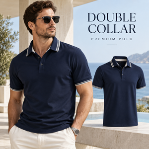 <b>Navy</b> Blue Double Collar <b>Polo</b> T <b>Shirt</b> Custom Logo Short Sleeve Contrast Trim Breathable Premium Casual Team Uniform Apparel - Product Image 1