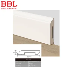 BBL 백색 마루 목제 디자인 벽 기본 널 2890*15*80mm pvc 둘러싸는베이스 보드