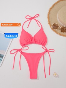 Bikini Halter Personalizado con Logotipo, <span class=keywords><strong>de</strong></span> Moda en Internet, Sexy, <span class=keywords><strong>de</strong></span> Dos Piezas, para Mujer, Estilo Deportivo para Fotos en Resort o Aguas Termales - Product Image 1