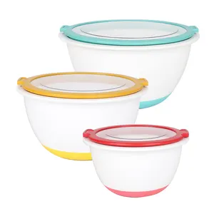 Non Slip Salad Bowl Plastic Mixing Bowls Set With Transparent Lid