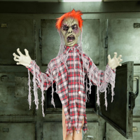Décoration animée d'Halloween en forme d'homme suspendu avec corps tremblant et effet lumineux effrayant pour bar, fête, maison hantée, ou jardin