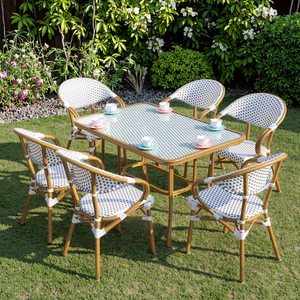 Ensemble de salle à manger extérieur style bistrot français, table et chaises en aluminium, résistant aux intempéries, en rotin PE, mobilier de patio pour café, <span class=keywords><strong>restaurant</strong></span>, hôtel - Product Image 6