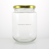 Pot en verre vide à large ouverture, rond, 730 ml, pour cornichons, aliments en conserve, confiture, miel, mayonnaise, avec couvercle métallique