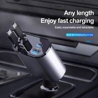 Cargador de coche PSDA 4 en 1, Cable doble tipo C, Cable de carga rápida retráctil, adaptador de encendedor de cigarrillos para iPhone15 Android