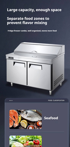 NUELEAD NE-1102 1M Commercial Air Cooled Stainless Steel Double Doors 310L Food Prep <b>Table</b> Digital Display 0-10 Temperature - Product Image 2