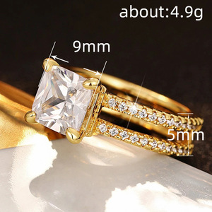 Anello a doppio strato con corona per donna, taglio quadrato, stile principessa, scintillante, con quattro punte, idea regalo. - Product Image 5