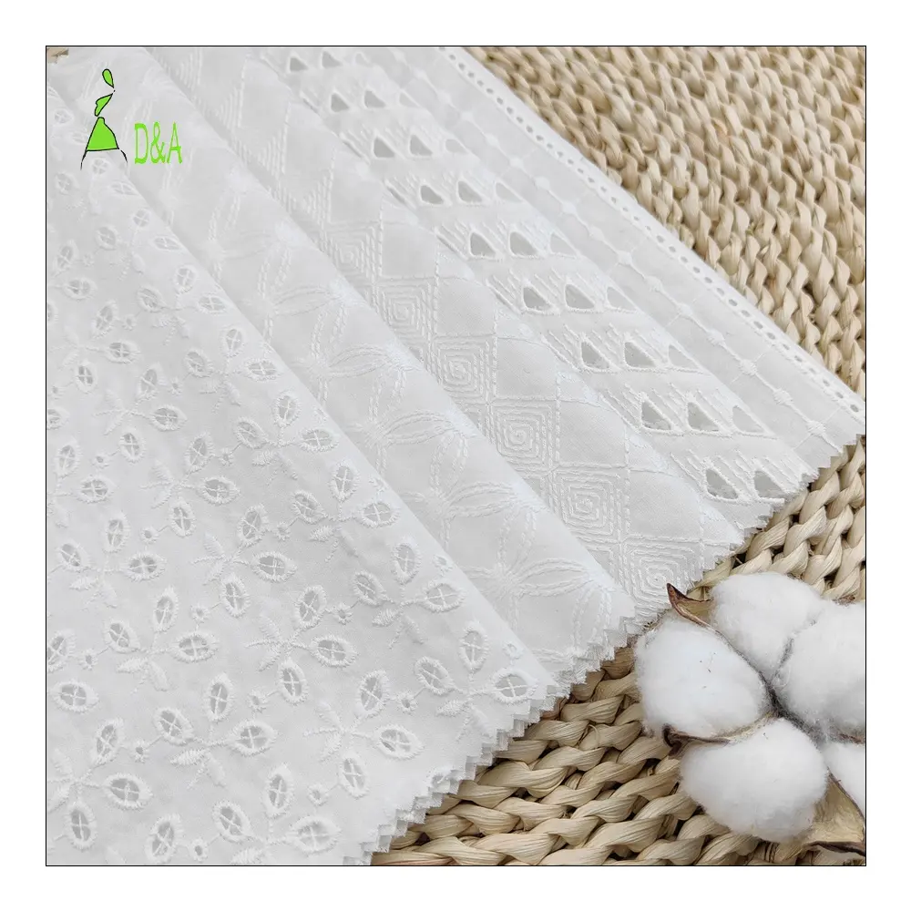 Leichte kunden spezifische gewebte karierte gefärbte Schweizer weiße Voile-Stick blume 100% Baumwoll stoff für Kleid