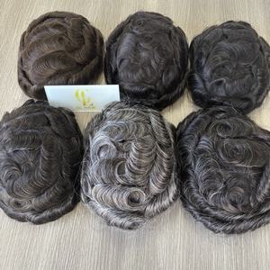 Prothèse capillaire pour <span class=keywords><strong>homme</strong></span> en cheveux naturels, base en PU ultra-fine, avec nœuds invisibles et styles ondulés naturels vierges, pour peau fine - Product Image 4