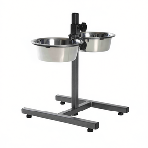 Estación de Alimentación para Mascotas con 2 Tazones de Acero Inoxidable, Altura Ajustable, Base en Forma de H, Gris - Product Image 2