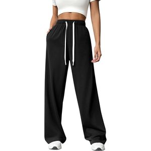 Pantalones Deportivos Anchos FOXA para Mujer, Cintura Alta, Holgados, Casuales, con Cordón Ajustable, Bolsillos, 100% Algodón, Tela de Rizo - Product Image 1
