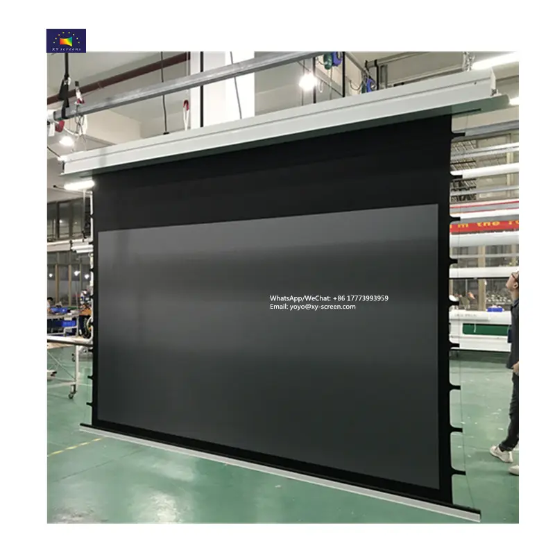 XY SCREEN 100 120 Luz ambiental, proyector de pantalla motorizada empotrada en el techo ALR con control remoto de cinta tensora de pestañas