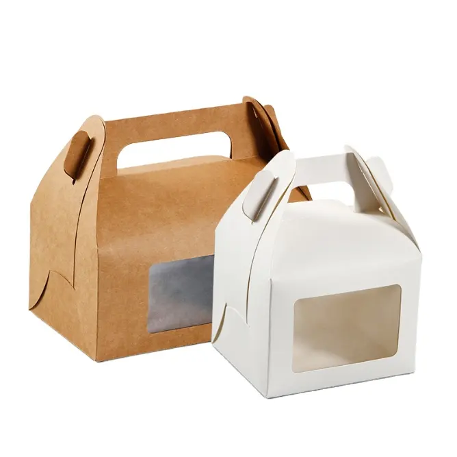 케이크 디저트 쿠키 베이킹 일회용 종이컵 투명 창이있는 휴대용 열린 창 상자 편리한 절단 포장 포장