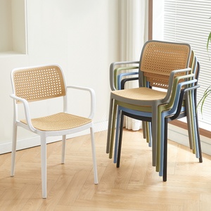Muebles de restaurante de ratán de plástico de alta calidad de diseño moderno, silla de comedor de café apilable para uso en baño de apartamento escolar - Product Image 4