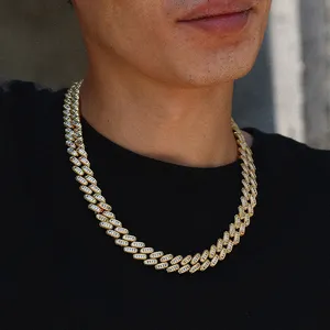 热卖Hiphop男士高品质13毫米925银古巴项链白金钻石链