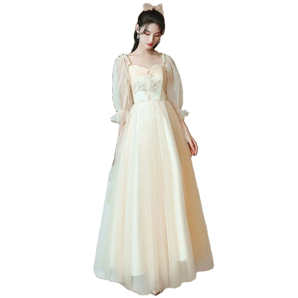 New bridesmaid dress womens long sleeve slimming evening gown fairy girls long dress