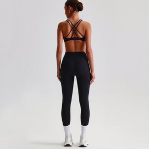 Women's Sports Leggings Set - High Waist Leggings with Back <strong>Cross</strong> <strong>Top</strong> for Yoga, Running, and Gym Workouts - Nylon Spandex - Product Image 2
