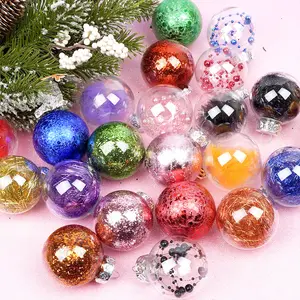Dekorasi Natal populer 8cm bola kaca gantung bola transparan berwarna bola Natal liontin pohon Natal