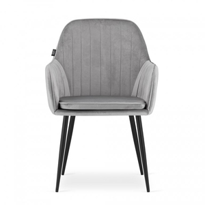 Silla de comedor de tela de terciopelo acolchado gris claro de lujo con reposabrazos - Product Image 2