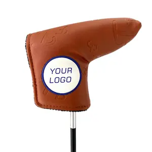 工厂OEM高尔夫推杆盖磁性刺绣PU皮革高尔夫球杆头盖，用于刀片杆定制徽标