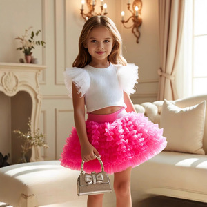 Faldas de <span class=keywords><strong>gasa</strong></span> de princesa de estilo coreano para niñas, vestidos de verano de manga voladora, trajes de estilo occidental para niños, faldas cortas - Product Image 4