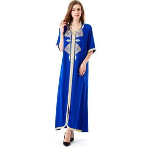 Robe longue musulmane brodée, robe arabe pour femmes du Moyen-Orient, robe courte à manches courtes. - Product Image 5