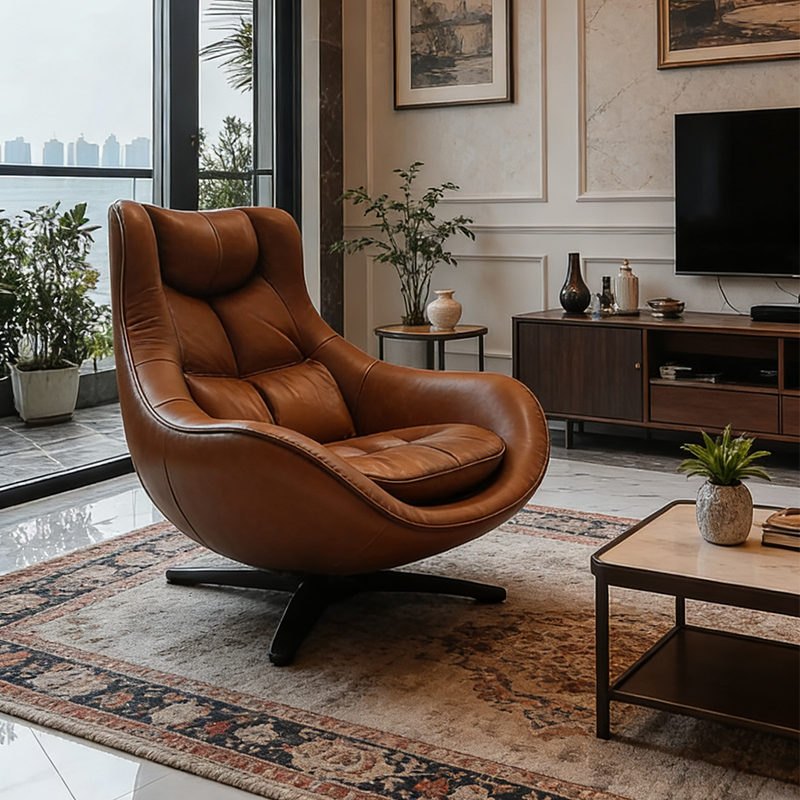 Modern Luxury Genuine Leather Swivel Lounge