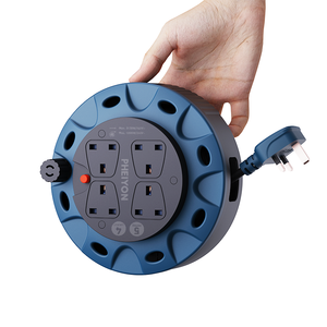 Enrouleur de câble électrique <span class=keywords><strong>5m</strong></span> H05VV-F 3G1.25mm² avec embout femelle CEE NEMA, 4 prises, 13A, <span class=keywords><strong>rallonge</strong></span> pour appareils électroménagers - Product Image 1