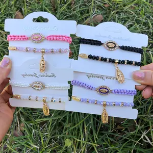 2 pezzi/carta Set di braccialetti cattolici religiosi perline di cristallo corda gioielli con ciondoli nostra signora di Guadalupe bracciale vergine maria