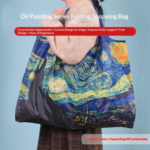 Sac <span class=keywords><strong>de</strong></span> courses pliable en polyester grande capacité, série Peinture à l'huile, avec nouvelle impression numérique <span class=keywords><strong>de</strong></span> dessins animés, écologique et portable - Product Image 3