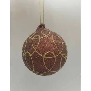 BOLA DE VIDRIO ROJA CON DECORACIONES DORADAS, DIAM. 8 cm - Product Image 1