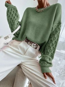 Épaule tombante Filet à vis Poids lourd Pullovers Pull Automne Hiver Mode Pull à manches longues pour femmes - Product Image 2