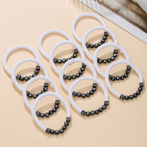 Faith Letter Beaded <b>Bracelet</b> Black <b>White</b> Cross Elastic Cord Stackable Jewelry Set Unisex Fashion <b>Bracelets</b> - Product Image 2