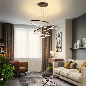 Boucles d'oreille à distance pour hôtels Lustre moderne à LED réglable pour lampe à suspension de salon Lumières à LED <span class=keywords><strong>3</strong></span> anneaux Lustre noir - Product Image 5