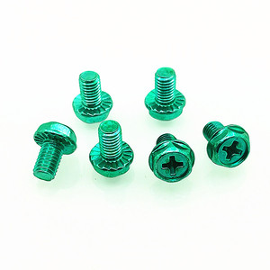 Tornillo de Tierra para Luz LED, Brida Hexagonal con Dientes Cruzados Verdes M3 M4 M5 M6 M8, Aplicación en Cobre - Product Image 1