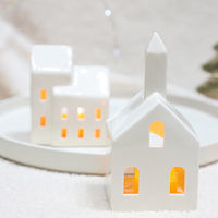 Ornement de Noël en céramique blanc pas cher pour la maison, mini maisons en céramique de table, fournitures de décoration de Noël avec bougie